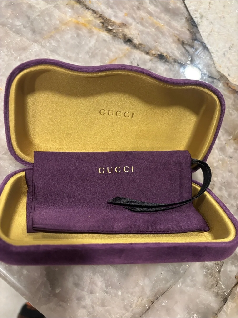 Gucci Purple Velvet Case with Gold Interior and Pouch